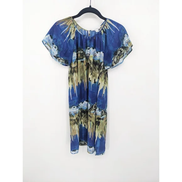 & Other Stories Dress Womens 4 Blue Horses Landscape Printed Boho Art Western - Picture 6 of 12